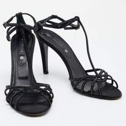 Pre Owned Celine Black Satin Embellished Strappy Sandals Size 41
