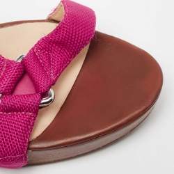 Céline Pink Canvas T-Strap Wedge Slingback Sandals Size 39