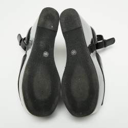 Pre Owned Celine Black Patent Leather Wedge Platform Ankle Strap Sandals Size 38
