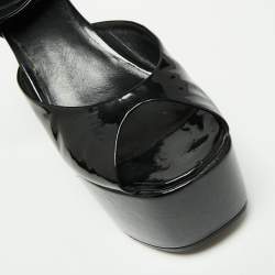 Pre Owned Celine Black Patent Leather Wedge Platform Ankle Strap Sandals Size 38