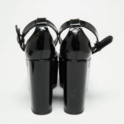 Pre Owned Celine Black Patent Leather Wedge Platform Ankle Strap Sandals Size 38