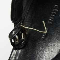 Pre Owned Celine Black Patent Leather Wedge Platform Ankle Strap Sandals Size 38