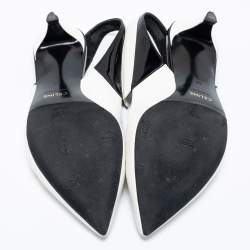 مملوكة مسبقًا Celine White/Black Patent and Leather Sharp Slingback Pumps Size 39