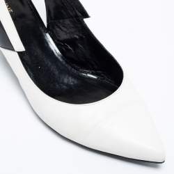 مملوكة مسبقًا Celine White/Black Patent and Leather Sharp Slingback Pumps Size 39