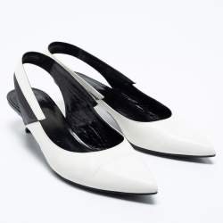 مملوكة مسبقًا Celine White/Black Patent and Leather Sharp Slingback Pumps Size 39