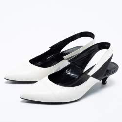 مملوكة مسبقًا Celine White/Black Patent and Leather Sharp Slingback Pumps Size 39