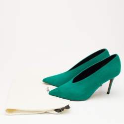 Pre Owned Celine Green Calf Hair V Neck Pointed Toe Pumps Size 37