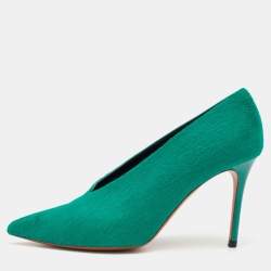 Pre Owned Celine Green Calf Hair V Neck Pointed Toe Pumps Size 37