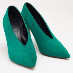 Pre Owned Celine Green Calf Hair V Neck Pointed Toe Pumps Size 37