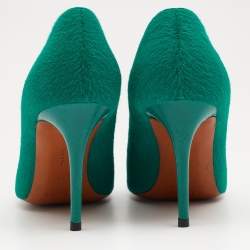 Pre Owned Celine Green Calf Hair V Neck Pointed Toe Pumps Size 37