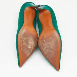 Pre Owned Celine Green Calf Hair V Neck Pointed Toe Pumps Size 37