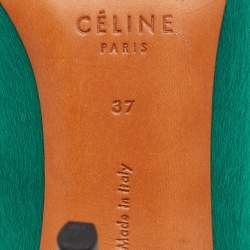 Pre Owned Celine Green Calf Hair V Neck Pointed Toe Pumps Size 37