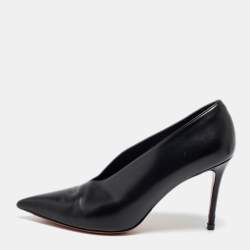 Pre Owned Celine Black Leather V Neck Pumps Size 38
