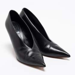 Pre Owned Celine Black Leather V Neck Pumps Size 38