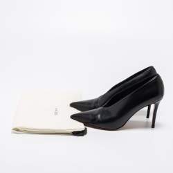 Pre Owned Celine Black Leather V Neck Pumps Size 38