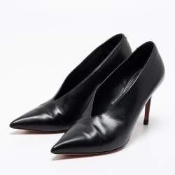 Pre Owned Celine Black Leather V Neck Pumps Size 38