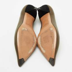 Pre Owned Celine Olive Green Leather V-Neck Pumps Size 37