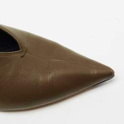 Pre Owned Celine Olive Green Leather V-Neck Pumps Size 37