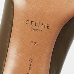 Pre Owned Celine Olive Green Leather V-Neck Pumps Size 37
