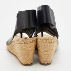 Celine Black Leather Open Toe Espadrilles Wedge Sandals Size 39