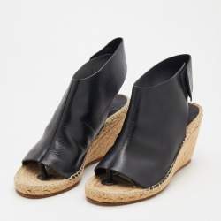 Celine Black Leather Open Toe Espadrilles Wedge Sandals Size 39