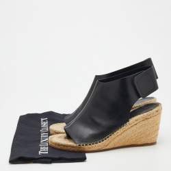 Celine Black Leather Open Toe Espadrilles Wedge Sandals Size 39