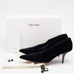 Pre Owned حذاء كعب عالي سيلين قطيفة أسود رقبة حرف في مقدمة مدببة مقاس 40