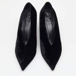 Pre Owned حذاء كعب عالي سيلين قطيفة أسود رقبة حرف في مقدمة مدببة مقاس 40