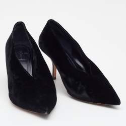 Pre Owned حذاء كعب عالي سيلين قطيفة أسود رقبة حرف في مقدمة مدببة مقاس 40