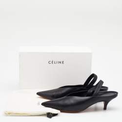 Pre Owned Celine Black Leather V Neck Slingback Sandals Size 39