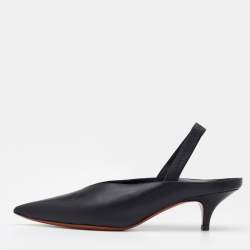 Pre Owned Celine Black Leather V Neck Slingback Sandals Size 39