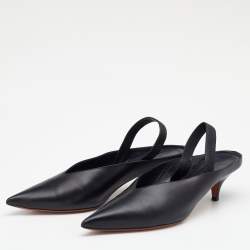 Pre Owned Celine Black Leather V Neck Slingback Sandals Size 39