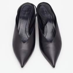 Pre Owned Celine Black Leather V Neck Slingback Sandals Size 39