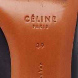 Pre Owned Celine Black Leather V Neck Slingback Sandals Size 39