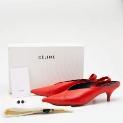 Pre Owned Celine Red Leather V Neck Slingback Sandals Size 40