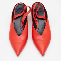 Pre Owned Celine Red Leather V Neck Slingback Sandals Size 40