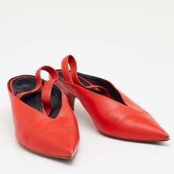 Pre Owned Celine Red Leather V Neck Slingback Sandals Size 40
