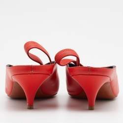 Pre Owned Celine Red Leather V Neck Slingback Sandals Size 40