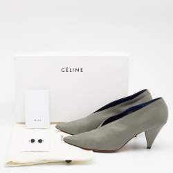 Pre Owned حذاء كعب عالي سيلين جلد رصاصي رقبة حرف في مقدمة مدببة مقاس 40