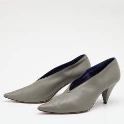 Pre Owned حذاء كعب عالي سيلين جلد رصاصي رقبة حرف في مقدمة مدببة مقاس 40