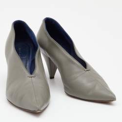 Pre Owned حذاء كعب عالي سيلين جلد رصاصي رقبة حرف في مقدمة مدببة مقاس 40