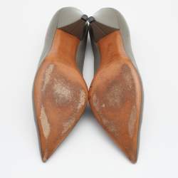 Pre Owned حذاء كعب عالي سيلين جلد رصاصي رقبة حرف في مقدمة مدببة مقاس 40