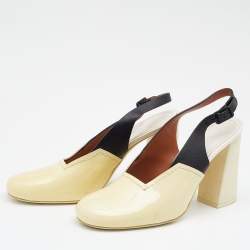 Celine Cream/Black Patent And Leather Slingback Sandals Size 38