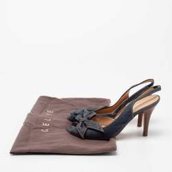 Pre Owned Celine Blue Denim Bow D'orsay Peep-Toe Slingback Sandals Size 38