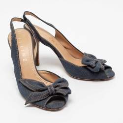 Pre Owned Celine Blue Denim Bow D'orsay Peep-Toe Slingback Sandals Size 38