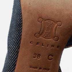 Pre Owned Celine Blue Denim Bow D'orsay Peep-Toe Slingback Sandals Size 38