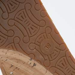 Pre Owned Céline Metallic Silver Leather Strappy Cork Wedge Platform Sandals Size 38