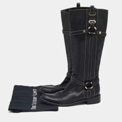 Pre Owned Celine Black Leather Mid Calf Boots Size 36