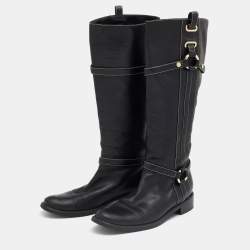 Pre Owned Celine Black Leather Mid Calf Boots Size 36