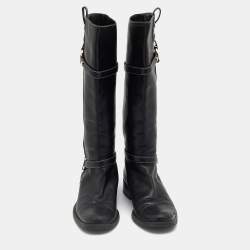 Pre Owned Celine Black Leather Mid Calf Boots Size 36